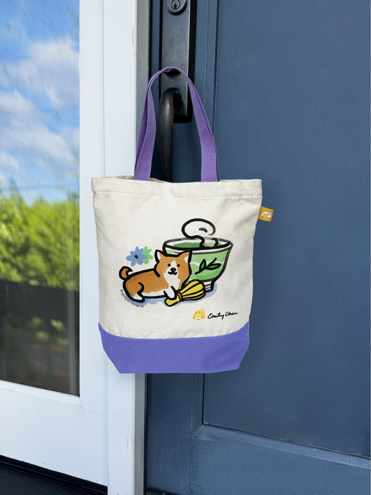 Corgi Matcha Mini Canvas Tote Bag