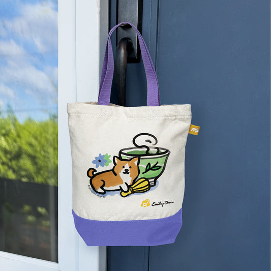 Corgi Matcha Mini Canvas Tote Bag