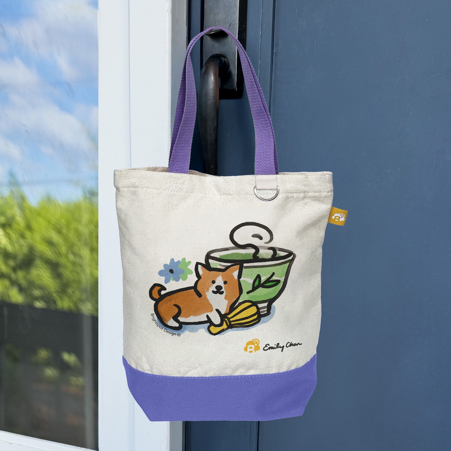 Corgi Matcha Mini Canvas Tote Bag