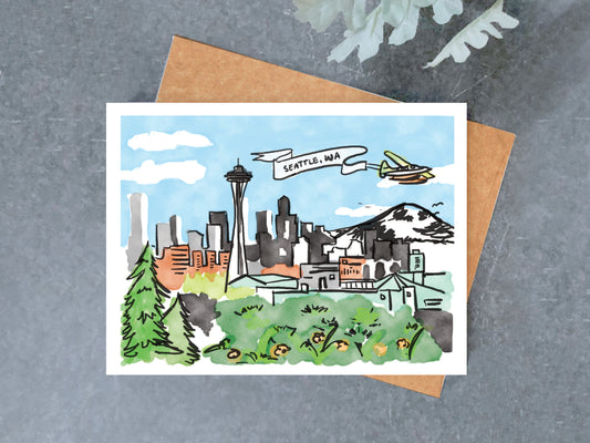 Seattle Watercolor Landscape Card